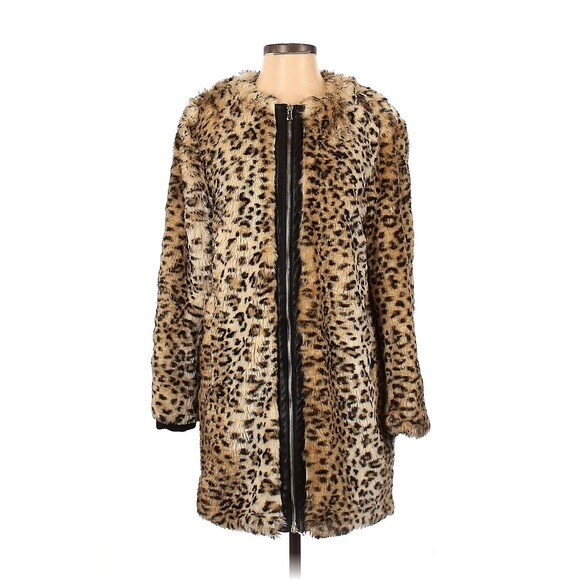 ZARA Tan Brown Faux Fur Animal Print Coat Jacket - S - Picture 1 of 2